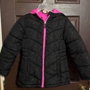 Faded Glory Black and Pink Star Puffer Jacket Kids M 7-8